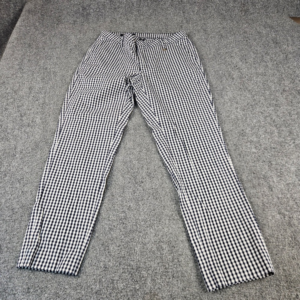 Brooks Brothers Womens Navy Blue Gingham Ankle Pants Size 6 Stretch Cotton Slim